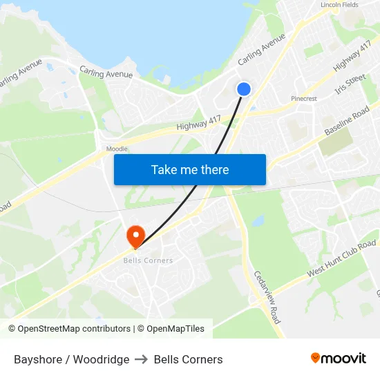 Bayshore / Woodridge to Bells Corners map