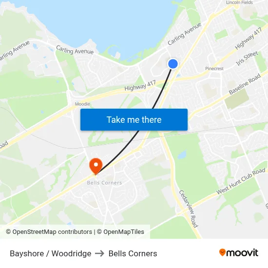 Bayshore / Woodridge to Bells Corners map