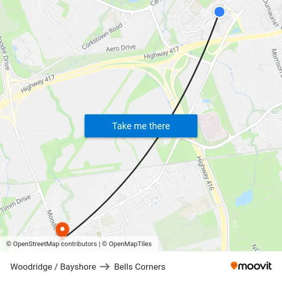 Woodridge / Bayshore to Bells Corners map