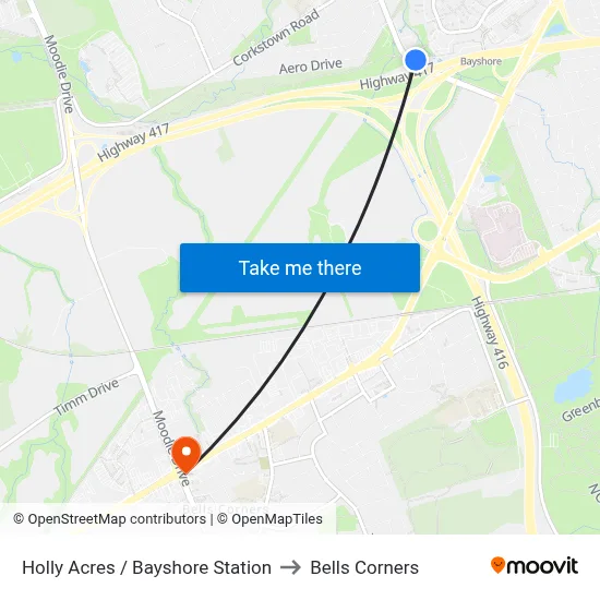Holly Acres / Bayshore Station to Bells Corners map