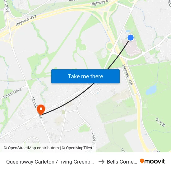 Queensway Carleton / Irving Greenberg to Bells Corners map