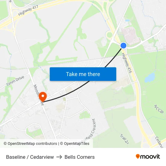 Baseline / Cedarview to Bells Corners map