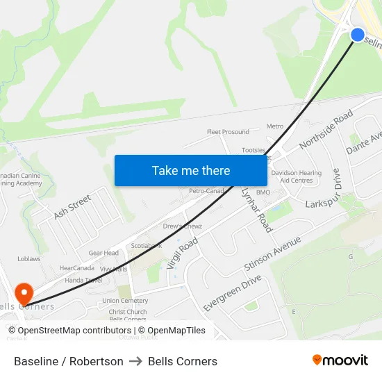Baseline / Robertson to Bells Corners map