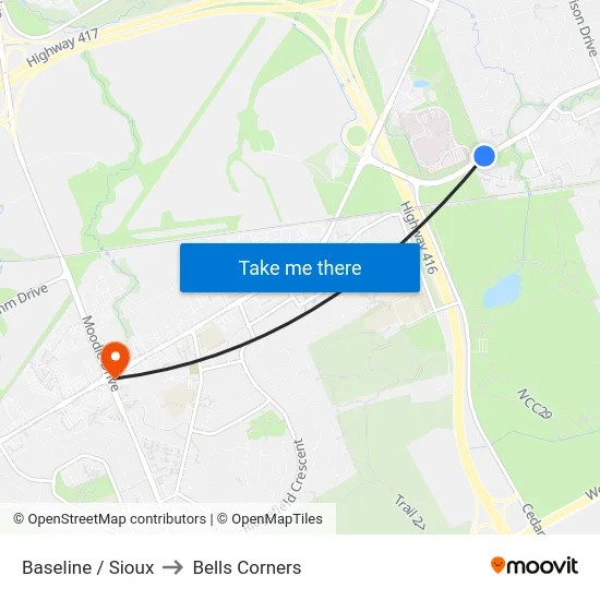 Baseline / Sioux to Bells Corners map