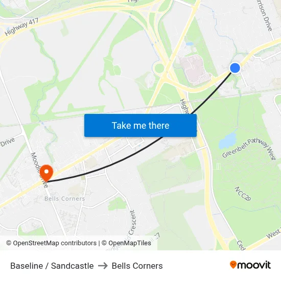 Baseline / Sandcastle to Bells Corners map