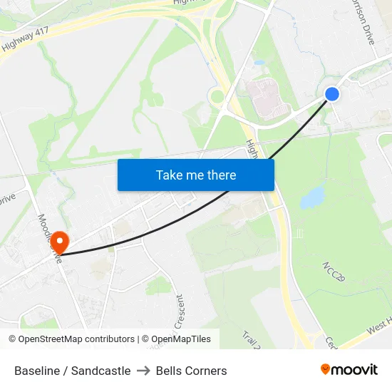 Baseline / Sandcastle to Bells Corners map