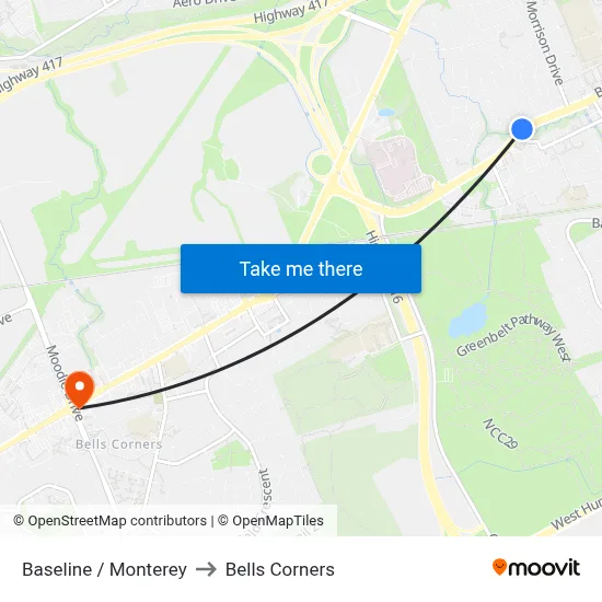 Baseline / Monterey to Bells Corners map