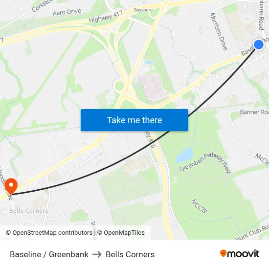 Baseline / Greenbank to Bells Corners map