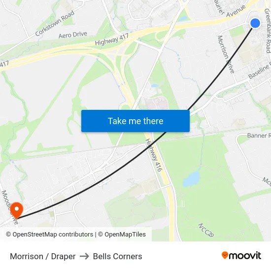 Morrison / Draper to Bells Corners map
