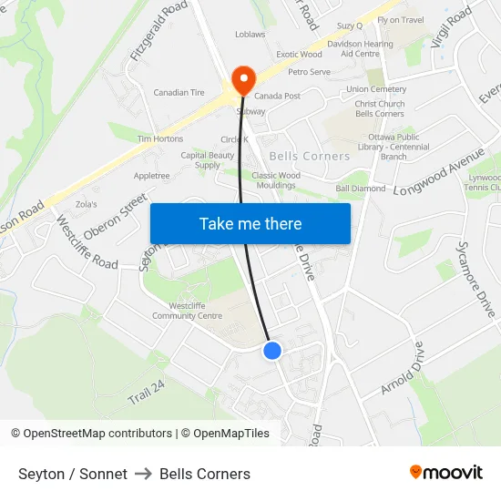 Seyton / Sonnet to Bells Corners map