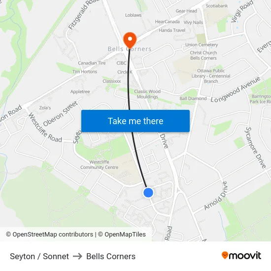 Seyton / Sonnet to Bells Corners map