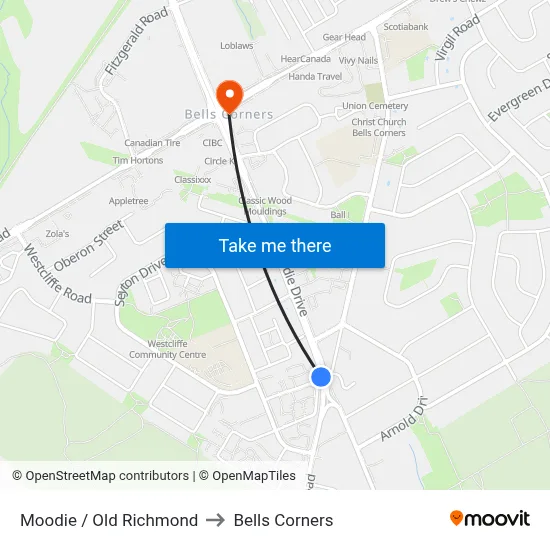 Moodie / Old Richmond to Bells Corners map