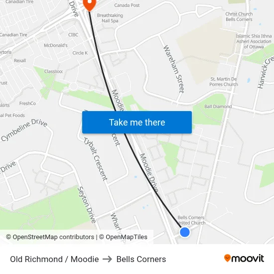 Old Richmond / Moodie to Bells Corners map