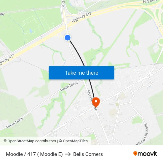 Moodie / 417 ( Moodie E) to Bells Corners map