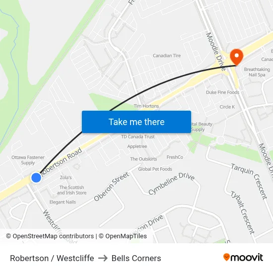 Robertson / Westcliffe to Bells Corners map