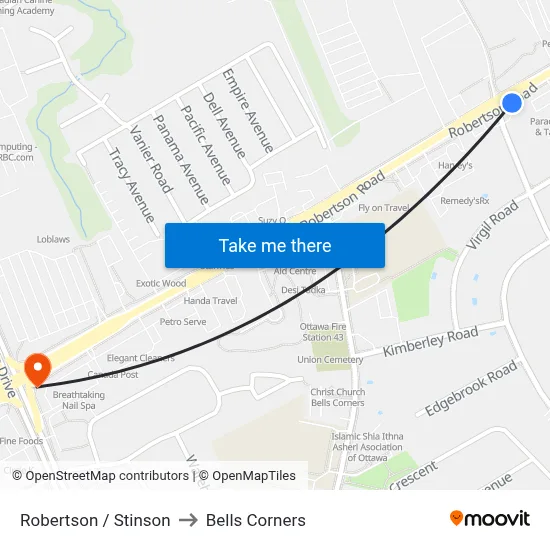 Robertson / Stinson to Bells Corners map