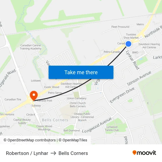 Robertson / Lynhar to Bells Corners map