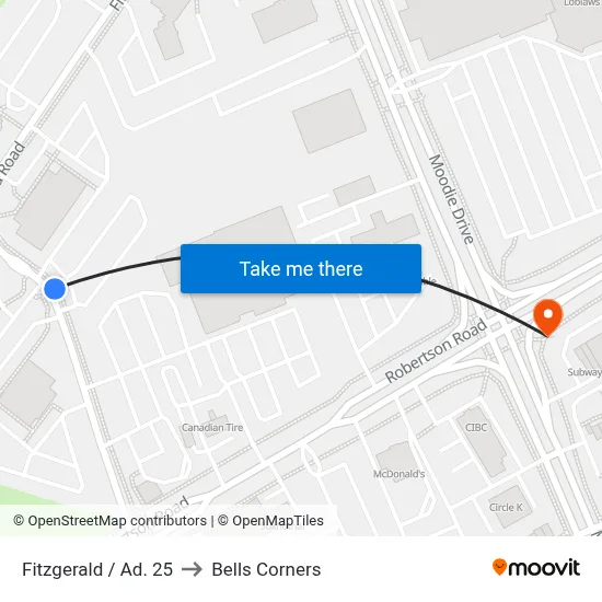 Fitzgerald / Ad. 25 to Bells Corners map