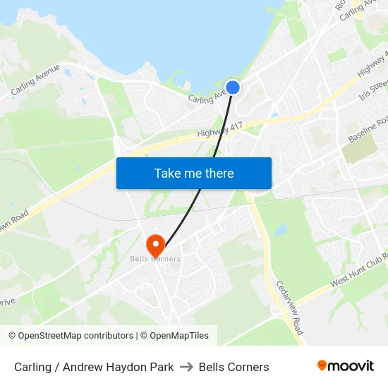 Carling / Andrew Haydon Park to Bells Corners map