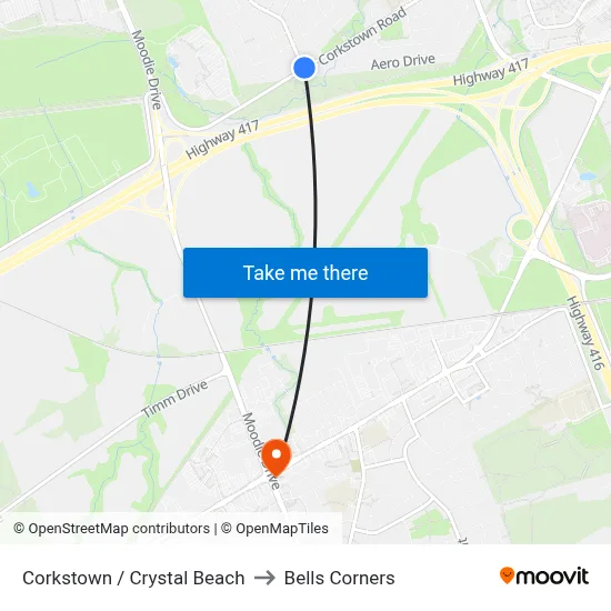 Corkstown / Crystal Beach to Bells Corners map