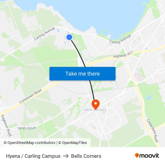 Hyena / Carling Campus to Bells Corners map