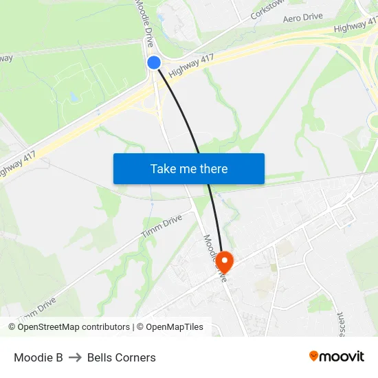Moodie B to Bells Corners map