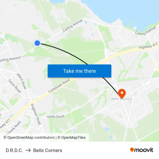 D.R.D.C. to Bells Corners map