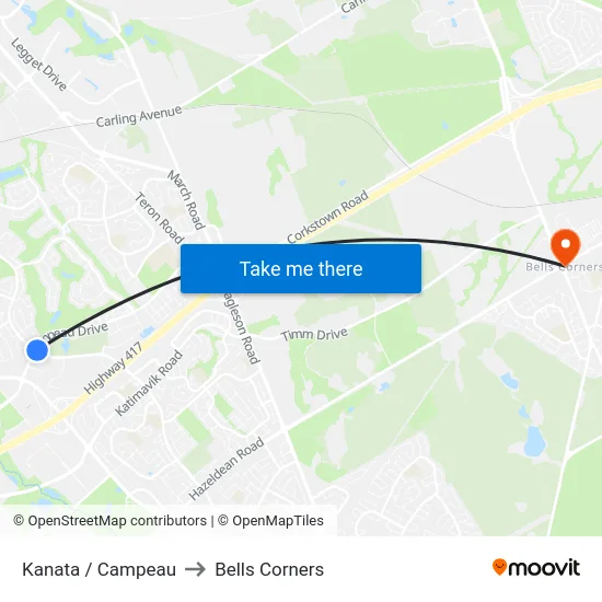 Kanata / Campeau to Bells Corners map