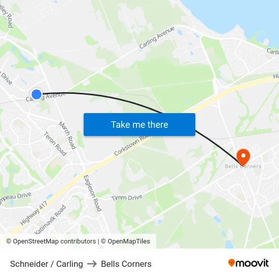 Schneider / Carling to Bells Corners map