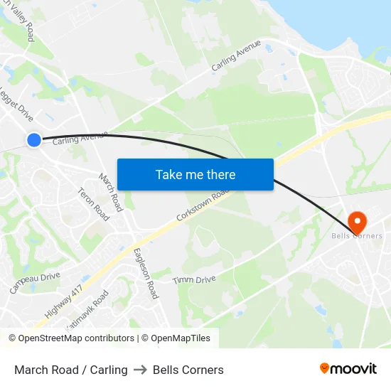 March Road / Carling to Bells Corners map