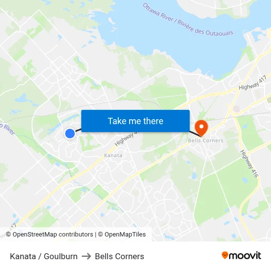 Kanata / Goulburn to Bells Corners map