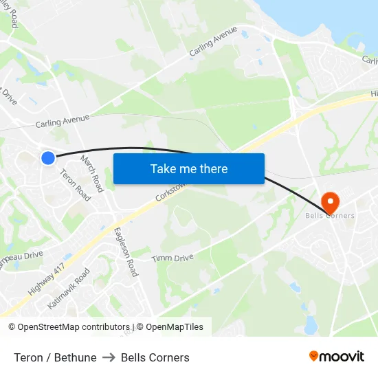 Teron / Bethune to Bells Corners map