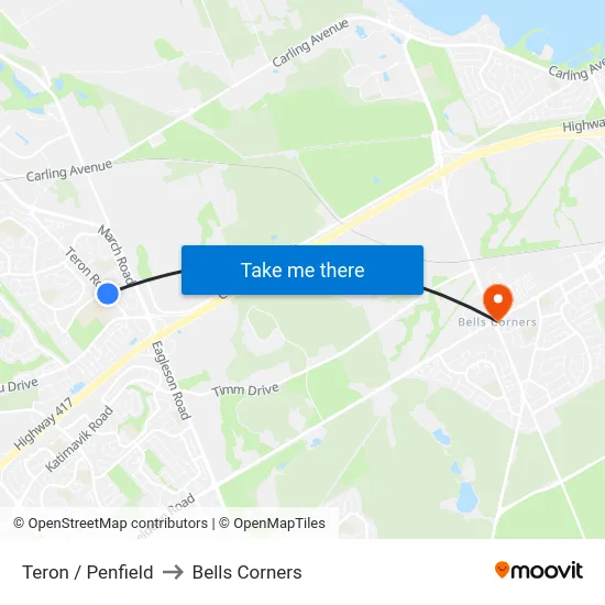 Teron / Penfield to Bells Corners map