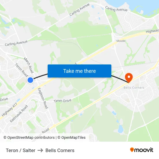 Teron / Salter to Bells Corners map