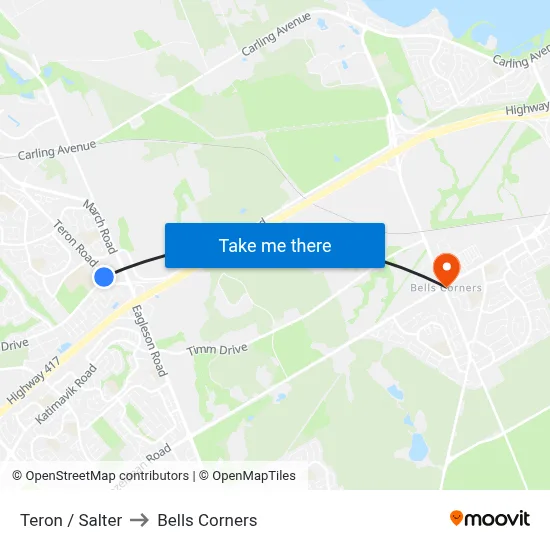 Teron / Salter to Bells Corners map