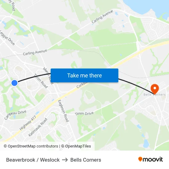 Beaverbrook / Weslock to Bells Corners map