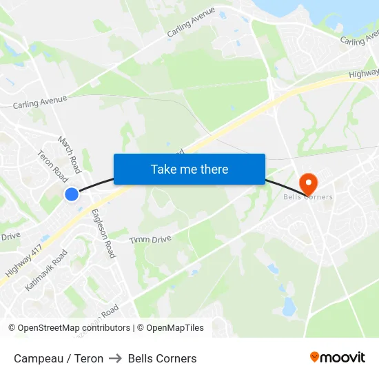 Campeau / Teron to Bells Corners map