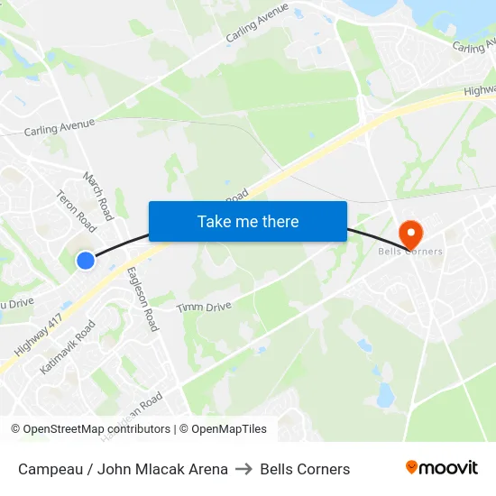 Campeau / John Mlacak Arena to Bells Corners map
