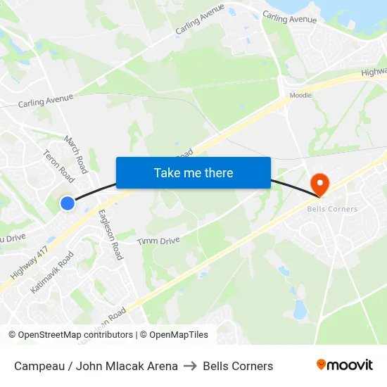 Campeau / John Mlacak Arena to Bells Corners map