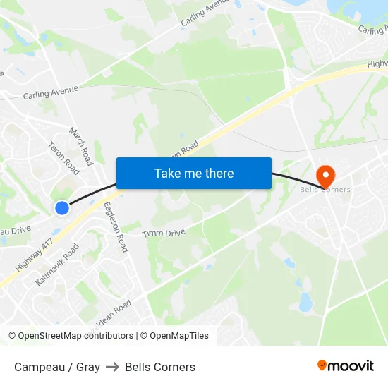 Campeau / Gray to Bells Corners map