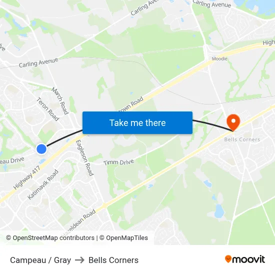 Campeau / Gray to Bells Corners map