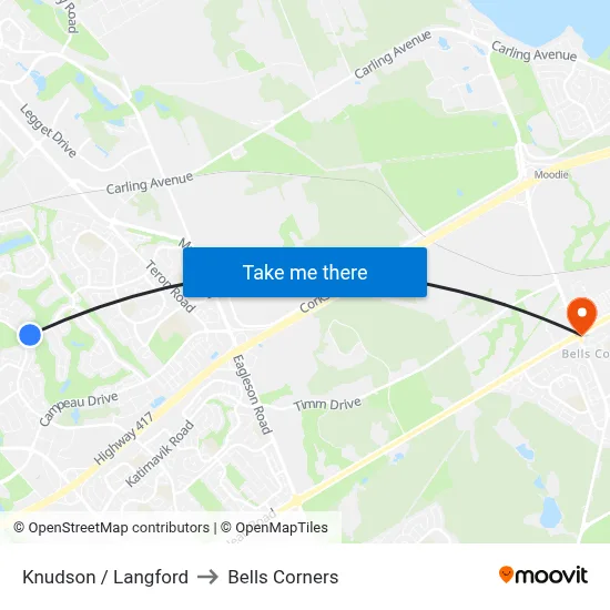 Knudson / Langford to Bells Corners map