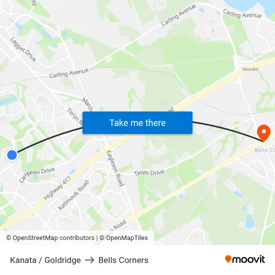 Kanata / Goldridge to Bells Corners map