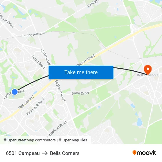 6501 Campeau to Bells Corners map