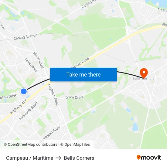 Campeau / Maritime to Bells Corners map