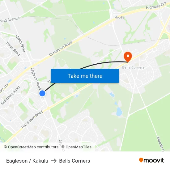 Eagleson / Kakulu to Bells Corners map
