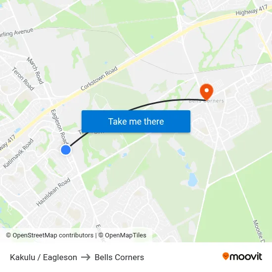 Kakulu / Eagleson to Bells Corners map