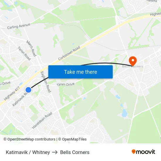 Katimavik / Whitney to Bells Corners map