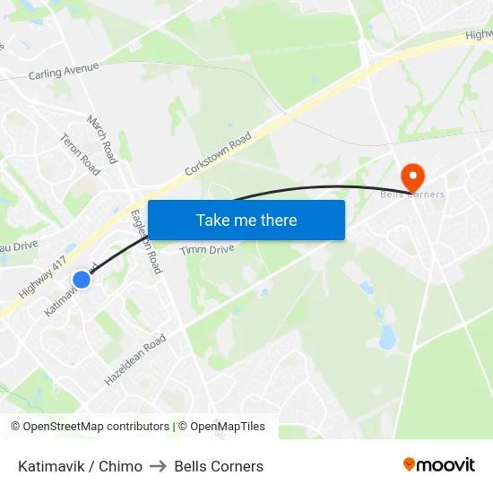 Katimavik / Chimo to Bells Corners map