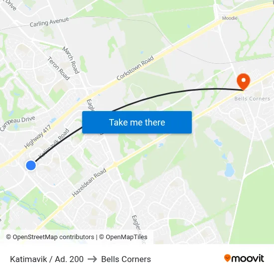 Katimavik / Ad. 200 to Bells Corners map